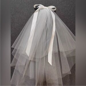Elegant short White Veil with Ribbon